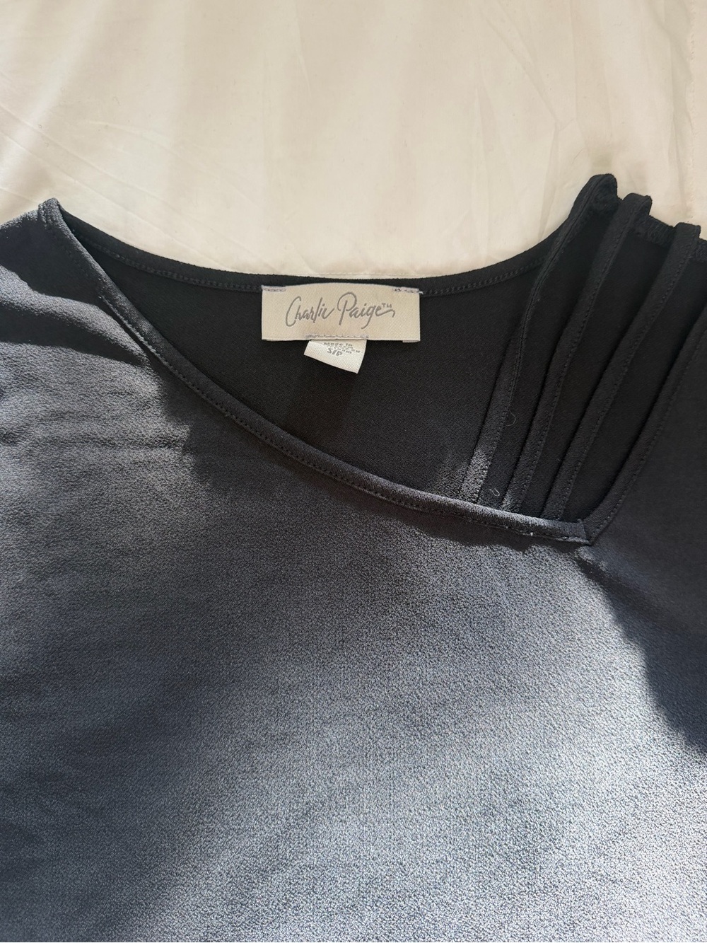 Charlie Paige Black Short Sleeve Pleated Shoulder Tee